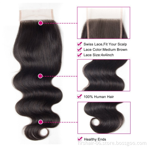 Virgin Peruvian Human Hair closure lace frontal, lace closure with bundles, unprocessed remy hair weave